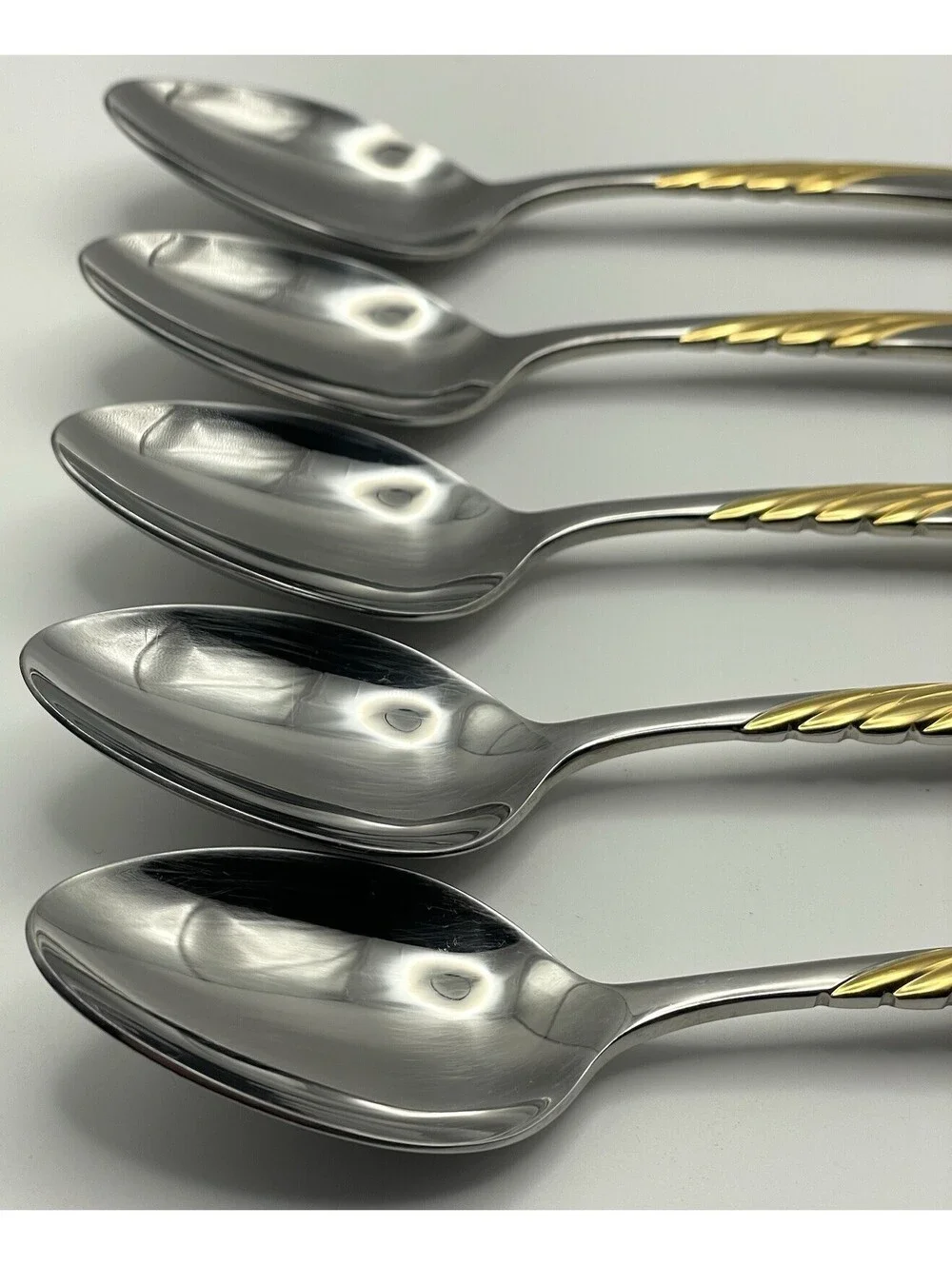 (5) Sasaki WINGS Gold Accent Gerald Patrick Stainless Teaspoon Lot ~ 6.5”